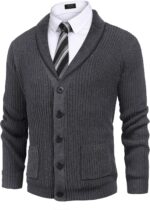 COOFANDY Men's Shawl Collar Cardigan Sweater Slim Fit Cable Knit Button up Sweater with Pockets - Image 2