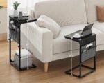 Vagusicc C Shaped End Table with Charging Station, Adjustable Height Side Table for Couch, Small Sofa Table Laptop Couch Desk, Slide Under Sofa TV Tray Tall Arm C Tables for Living Room Bedroom, Black - Image 3
