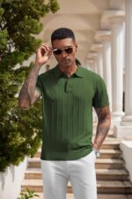 COOFANDY Mens Knit Polo Shirts Short Sleeve Ribbed Textured Polo Shirt Lightweight Casual Golf Shirts Collared T Shirt - Image 8