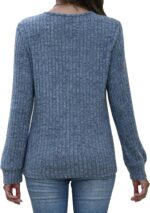 MixShe Womens Henley Sweaters 2025 Fall Winter Ribbed Knit V Neck Button Pullover Long Sleeve Tops - Image 3