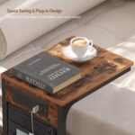 TUTOTAK C Shaped End Table with Charging Station, Side Table for Sofa, Couch Table with Storage Bag, TV Tray with 2 USB Ports and Outlets for Living Room, Bedroom, Brown TB01BB024 - Image 5