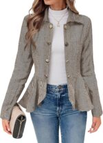 Cicy Bell Elegant Women Blazer Business Work Office Peplum Hem Jacket Open Front Herringbone Coats - Image 2