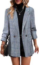 Mina Self 2025 Fall Women's Plaid Houndstooth Blazer Jacket - Fully Lined Business Casual Elegant Office Suit with Pockets - Image 2