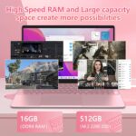 15.6" Student Laptop with Backlit Keyboard|16GB RAM 512GB SSD Laptop Computer|1920×1080 FHD Eye Protection Display|Fingerprint|38Wh Large Battery|180°Open Angle|WiFi|Webcam|BT 4.2|HDMI - Image 3