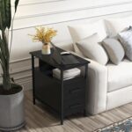 Livofloral Black Side Tables, End Table with Charging Station, Narrow End Table with 2 Wooden Drawers, USB Ports and Power Outlets, Slim Nightstand and Bedside Table, End Tables Living Room, Bedroom - Image 3