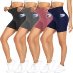 FULLSOFT 4 Pack Biker Shorts for Women with Pockets – 5" High Waisted Tummy Control Workout Yoga Running Gym Tennis Shorts - Image 2