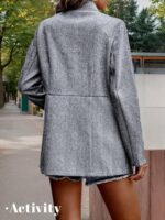 Mina Self 2025 Fall Winter Women's Herringbone Blazer Jackets - Notch Lapel Open Front Long Business Casual Trendy Coat - Image 5