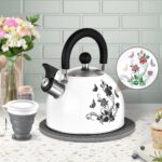 ARC Stainless Steel Whistling Tea Kettle, Magic Color Changing Design 2-Quart Stovetop Kettle Whistle White Teapot with Folding Cup & Trivet Mat - Image 2