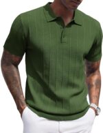 COOFANDY Mens Knit Polo Shirts Short Sleeve Ribbed Textured Polo Shirt Lightweight Casual Golf Shirts Collared T Shirt - Image 2