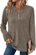 SAMPEEL Womens Sweaters Lightweight Long Sleeve Shirts V Neck Tops with Button Fall Outfits 2025 - Image 3