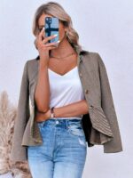 Cicy Bell Elegant Women Blazer Business Work Office Peplum Hem Jacket Open Front Herringbone Coats - Image 4