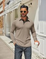 COOFANDY Mens Long Sleeve Polo Shirts Classic Casual Button Polo Tee Lightweight Collared Golf Shirt - Image 3