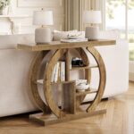 LITTLE TREE Console Table, 4-Tier Farmhouse Wooden Sofa Table Behind Couch, 42.5-Inch Narrow Entryway Hallway Foyer Tables for Living Room, Console Sofa Tables with Storage Shelves, Rustic Brown - Image 4