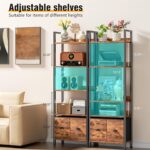 Furologee 5-Tier Bookshelf, Tall Bookcase with 2 Storage Drawers, Adjustable Industrial Display Standing Shelf Units, Wood and Metal Storage Rack for Living Room, Bedroom, Home Office Rustic Brown - Image 5
