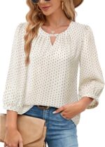 VALOLIA Women's 3/4 Sleeve Dressy Blouses Shirts Business Casual Work Chiffon Tunic Tops - Image 2