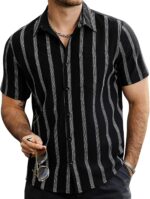 VATPAVE Mens Summer Striped Shirts Button Down Short Sleeve Vintage Beach Hawaiian Shirts with Pocket - Image 2