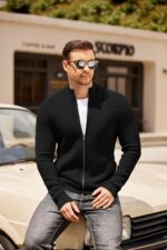 COOFANDY Mens Zip Up Cardigan Sweater Slim Fit Casual Full Zip Sweaters Knit Stand Collar Cardigans with 2 Front Pockets - Image 3