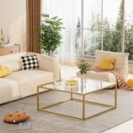 Glass Coffee Table, Small Square Coffee Table for Living Room,Simple Modern Center Tables for Small Spaces, Gold Living Room Tea Tables Easy Assembly,26 * 26in（Gold & Clear Glass） - Image 4