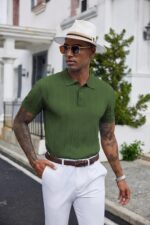 COOFANDY Mens Knit Polo Shirts Short Sleeve Ribbed Textured Polo Shirt Lightweight Casual Golf Shirts Collared T Shirt - Image 4