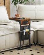 TUTOTAK C Shaped End Table with Charging Station, Side Table for Sofa, Couch Table with Storage Bag, TV Tray with 2 USB Ports and Outlets for Living Room, Bedroom, Brown TB01BB024 - Image 9