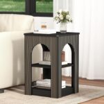 End Table with 3-Tier Storage, Mid-Century Modern Side Table with Arched Carving Lines, Square Fluted Nightstand Accent Table for Living Room, Bedroom, or Office (1, Black) - Image 2