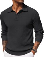 COOFANDY Mens Knit Polo Shirts Long Sleeve Casual Polo Sweaters Shirt Waffle Textured Collared Sweater - Image 2