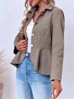 Cicy Bell Elegant Women Blazer Business Work Office Peplum Hem Jacket Open Front Herringbone Coats - Image 5