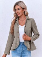 Cicy Bell Elegant Women Blazer Business Work Office Peplum Hem Jacket Open Front Herringbone Coats - Image 3