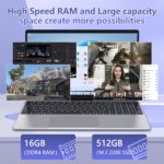 15.6" FHD Laptop,16GB DDR4 RAM 512GB SSD,Portable Laptop Computer with Backlit Keyboard,180 ° Angle Opening,Fingerprint Reader,38WH Battery,Webcam,WiFi 5,BT 4.2,Mini HDMI,USB 3.0 - Image 4