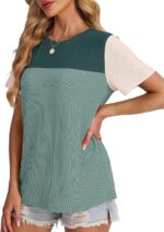 WIHOLL Womens Fashion 2025 Color Block Shirts Short Sleeve Crewneck Knitted Spring Summer Tops Casual Trendy - Image 5