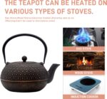 YJX 60.9oz Large Cast Iron Teapot for Stovetop Safe, 6 Cup Tea Kettle, Japanese Tetsubin, Teapot with Stainless Steel Infuser for Loose Tea, Tea Pot Enameled Interior (1.7QT/1.8L) - Image 3