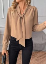 Astylish Womens Dressy Casual Blouses Bow Tie Neck Long Sleeve Elegant Business Work Shirt Tops - Image 7