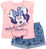 Disney Minnie Mouse Rainbow Floral T-Shirt and Chambray Shorts Outfit Set Infant to Big Kid Sizes (12 Months - 14-16) - Image 2