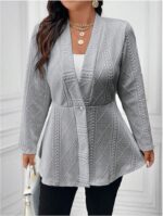 Milumia Women's Plus Size Textured Button Down Blazer V Neck Ruffle Hem Jacket - Image 7