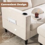 Convertible Sectional Couches for Living Room, L-Shaped Couch 3 Seats Sofas with Storage Chaise & 2 Cup Holders, Small Sofa for Apartment, Compact Spaces, Beige - Image 6