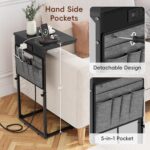 Vagusicc C Shaped End Table with Charging Station, Adjustable Height Side Table for Couch, Small Sofa Table Laptop Couch Desk, Slide Under Sofa TV Tray Tall Arm C Tables for Living Room Bedroom, Black - Image 7