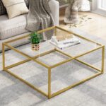 Glass Coffee Table, Small Square Coffee Table for Living Room,Simple Modern Center Tables for Small Spaces, Gold Living Room Tea Tables Easy Assembly,26 * 26in（Gold & Clear Glass） - Image 2