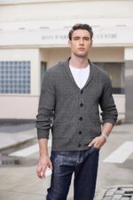 COOFANDY Men's Shawl Collar Cardigan Sweater Slim Fit Cable Knit Button up Sweater with Pockets - Image 5