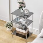 Tempered Glass Side Tables Set of 2 Acrylic End Table with 3 Storage Shelve Transparent Bedside Simplicity Clear 3-Tier Nightstands for Small Spaces Office Bedroom Living Room Study Black ET-008BK3T - Image 5