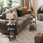 Round Side Table with Power Outlet & USB Ports, 3-Tier End Table with Storage Shelf, Modern Rustic Nightstand, Small Spaces Accent Table for Living Room Bedroom, Easy Assembly, Rustic Brown - Image 7