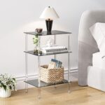 Tempered Glass Side Tables Set of 2 Acrylic End Table with 3 Storage Shelve Transparent Bedside Simplicity Clear 3-Tier Nightstands for Small Spaces Office Bedroom Living Room Study Black ET-008BK3T - Image 3