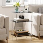 Tempered Glass Side Tables Set of 2 Acrylic End Table with 3 Storage Shelve Transparent Bedside Simplicity Clear 3-Tier Nightstands for Small Spaces Office Bedroom Living Room Study Black ET-008BK3T - Image 7