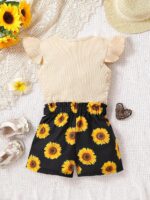 Kid Toddler Girl Clothes Summer Ruffle Sleeve Figure Graphic Tee Shirt + Shorts Summer Outfits Set - Image 8