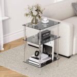Tempered Glass Side Tables Set of 2 Acrylic End Table with 3 Storage Shelve Transparent Bedside Simplicity Clear 3-Tier Nightstands for Small Spaces Office Bedroom Living Room Study Black ET-008BK3T - Image 6