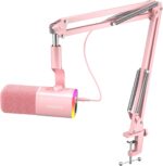 MAONO XLR/USB Gaming Microphone Kit: Dynamic PC Mic for Streaming Podcasting, Software Support, Mute Button, Gain Control, RGB Computer Mic with Boom Arm Stand, for Recording, PS4/PS5, PD100XS Pink - Image 2