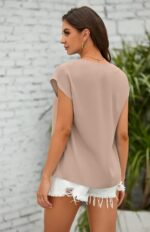 Lynwitkui Women's V Neck Chiffon Blouses Cap Sleeve Shirts Casual Loose Work Office Solid Tops - Image 4
