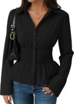 ZESICA Womens 2025 Fall Long Sleeve Blouse Business Dressy Casual Button Down Shirts Peplum Tops Fashion Trendy Clothes - Image 2