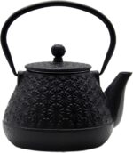 20.3oz Small Cast Iron Teapot, SECHUDO Tea Kettle for Stovetop Safe Coated with Enameled Interior, Japanese Style Tea Pot with Stainless Steel Infuser for Loose Tea (Black Gerbera Pattern) - Image 2