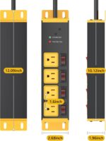 CCCEI CCCEI 2PCS Heavy Duty Power Strip Surge Protector 20 AMP Individual Switches. 15FT 12 Gauge Extension Cord with Multiple Outlets. Garage, Shop, Industrial Wall Mount Electric Extender, Yellow. - Image 8