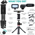 Movo iVlogger Vlogging Kit for iPhone with Fullsize Tripod - Lightning Compatible YouTube Starter Kit for Content Creators - Accessories: Tripods, Phone Mount, LED Light and Shotgun Mic - Image 4